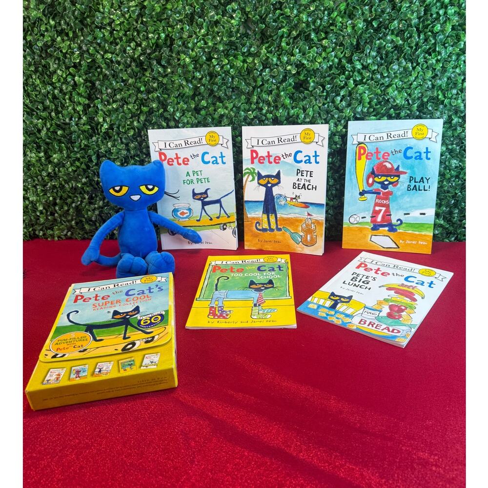 Pete the Cat Book Collection with Plush 5 Books Including Play Ball!  Beach Case